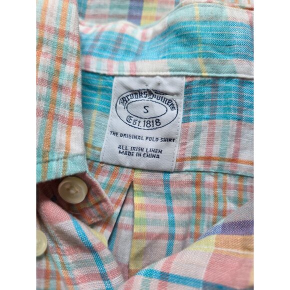 Brooks Brothers Small Pastel Plaid Irish Linen Button up Shirt Multicolor - Picture 5 of 8